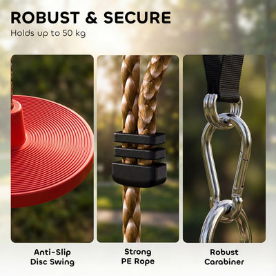 AIYAPLAY Climbing Rope, Kids Tree Swing Kit with Platforms and Disc Swings Seat, Obstacle Course Kids for Garden, Red 