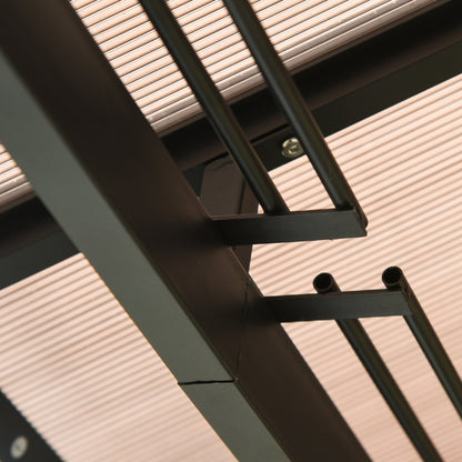 Outsunny 3 x 4m Hardtop Gazebo Canopy with Polycarbonate Roof, Aluminium Frame, Permanent Pavilion Garden Gazebo with Netting and Curtains - Grey 