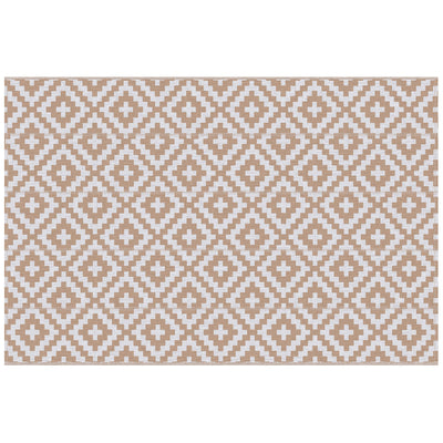 Outsunny Reversible Outdoor RV Rug, Patio Floor Mat, 274 x 182 cm Plastic Straw Rug for Garden, terrace, Beach, Camping, Coffee & White 