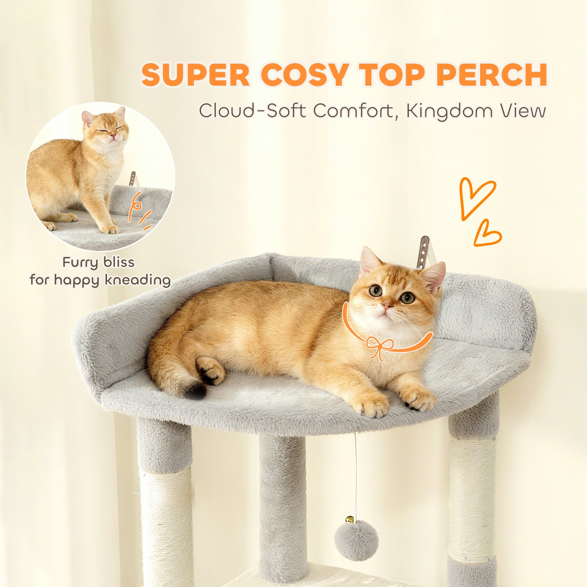 PawHut 170 cm Large Cat Tree, Cat Tower with 7 Scratching Posts, 2 Condos, Hammock,  Light Grey 