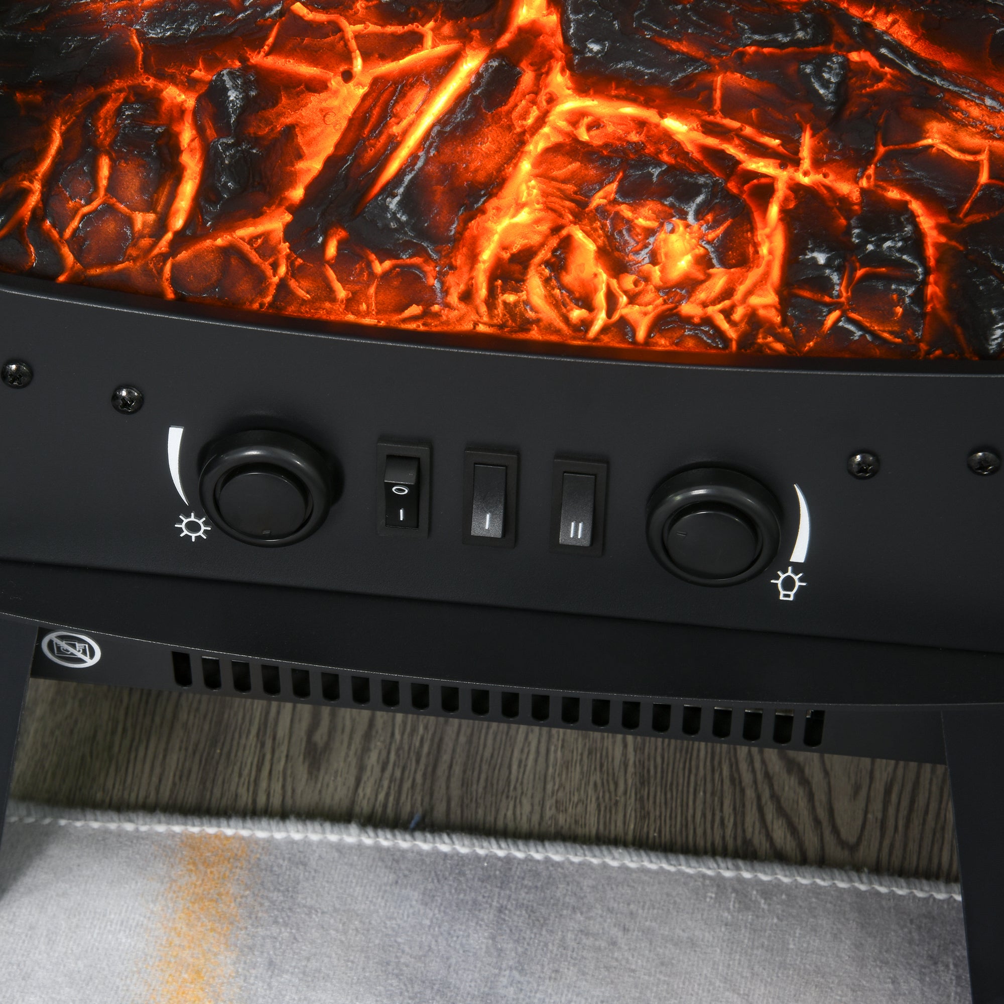 HOMCOM 900W/1800W Freestanding Electric Fireplace Room Heater w/ Adjustable Artificial Flame Tempered Glass Safe Home Warmth Retro Faux Fire 