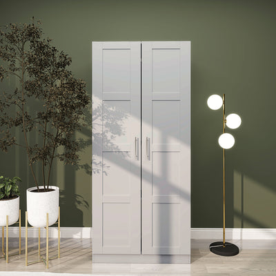 HOMCOM Double Paneled Door Wardrobe, with Shelves - Grey 