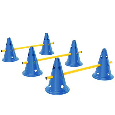PawHut Dog Agility Equipment Set of Six Cones, Six Poles with Carry Bag, Three-Piece Adjustable Height Jumping Obstacles, Blue 