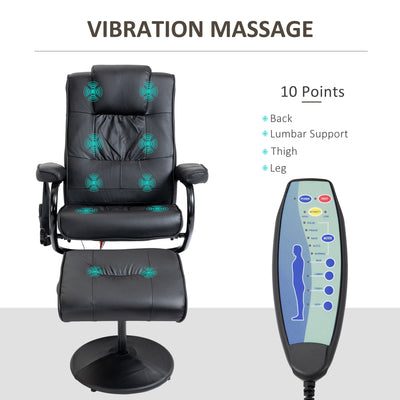 HOMCOM Swivel Recliner Chair and Footstool, Faux Leather Massage Recliner Armchair with Remote Control and Round Wrapped Base, Black 