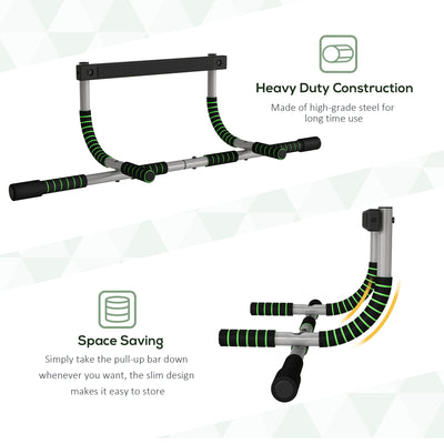 HOMCOM Pull-Up Bar for Doorway, Home Fitness Door Horizontal Push up Bar for Indoor Gym Upper Body Workout, Green 