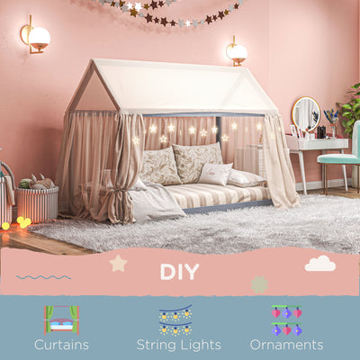 HOMCOM Single Bed Frame, House Scandinavian Style Wooden Bed Frame for 90W x 190Dcm Mattress, Pine Wood Bed Base, Grey 