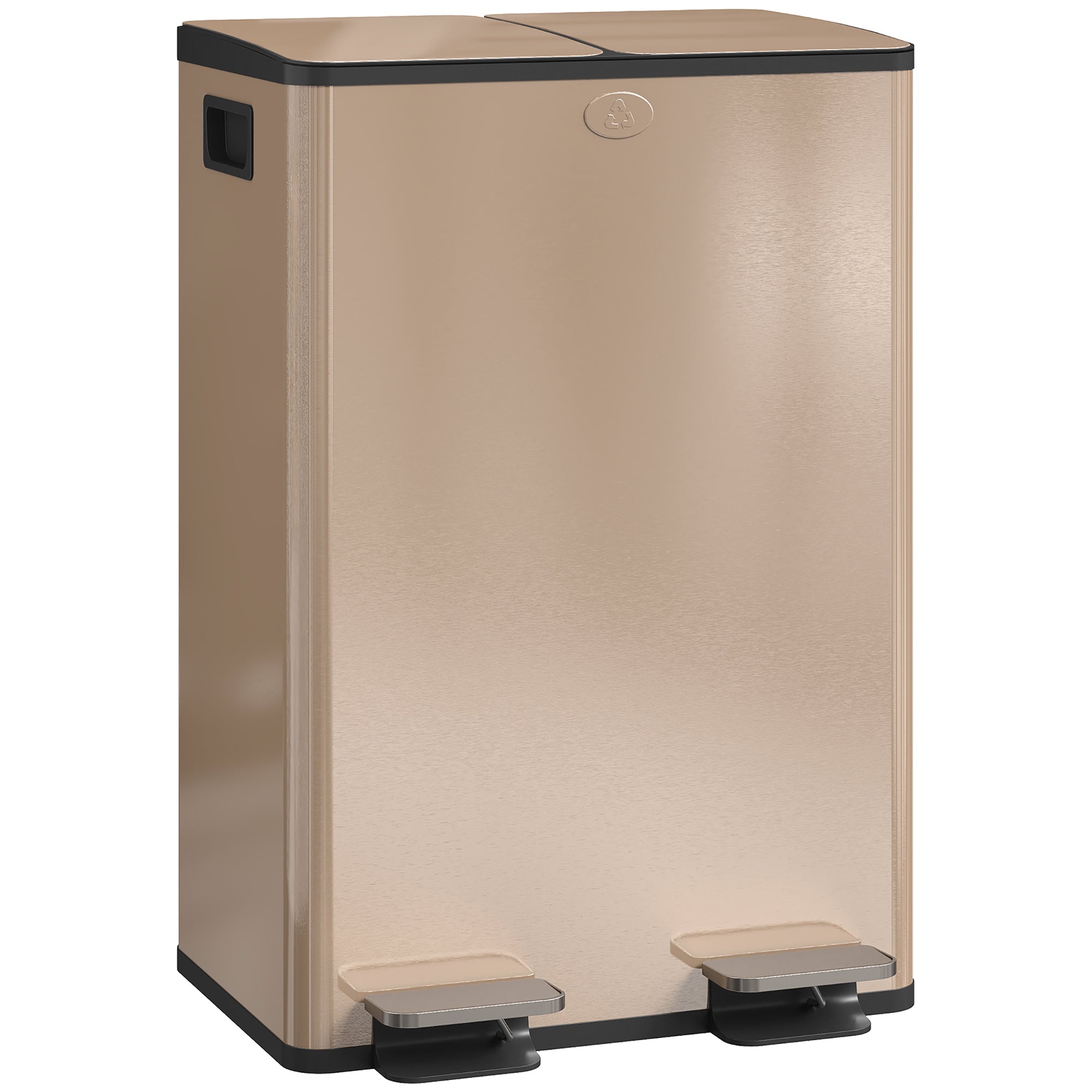 HOMCOM 56L Dual Compartment Stainless Steel Bin, with Deodoriser Holders - Gold Tone 