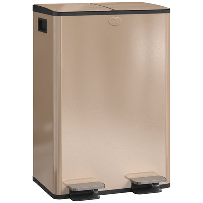 HOMCOM 56L Dual Compartment Stainless Steel Bin, with Deodoriser Holders - Gold Tone 