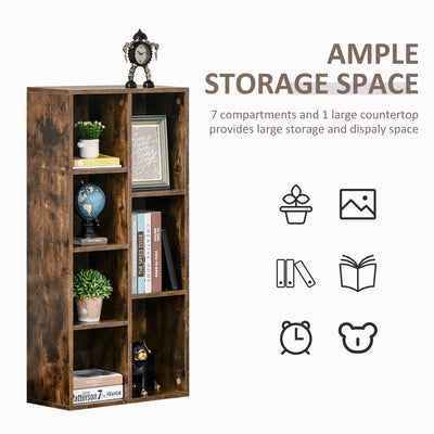 HOMCOM Seven-Cube Bookcase - Rustic Brown Wood Effect 