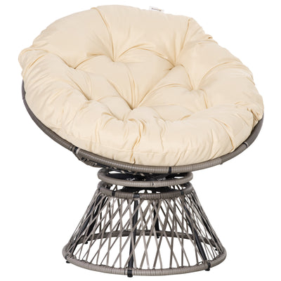 Outsunny 360° Swivel Rattan Moon Bowl Chair Round Lounge Garden Wicker Basket Seat with Padded Cushion Oversized for Outdoor Indoor, Beige 