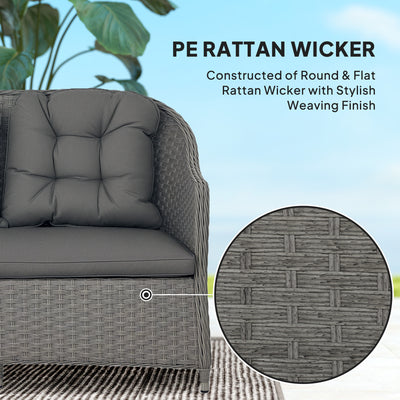 Outsunny Four-Piece Rattan Set, with Glass-Top Table - Light Grey 