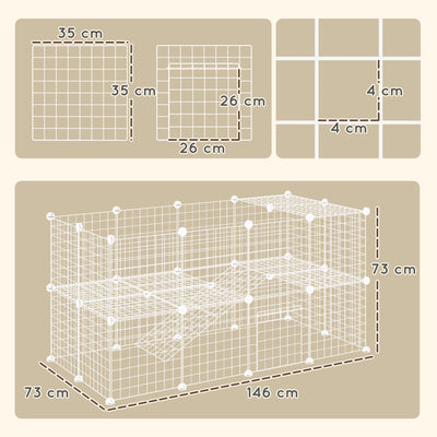 PawHut DIY 36 Panel Pet Playpen Metal Wire Fence for Chinchilla, Hedgehog, Bunny, Indoor, Outdoor Use, White 