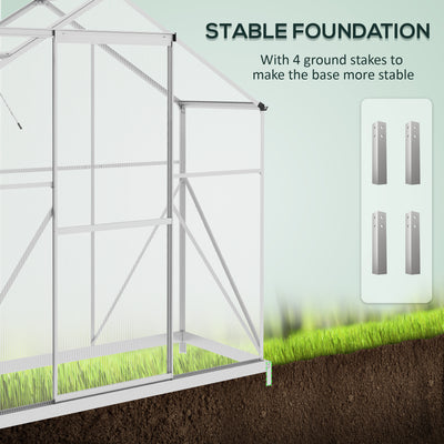 Outsunny 6 x 2.5ft Polycarbonate Greenhouse Walk-In Green House with Rain Gutter, Sliding Door, Window, Foundation, Silver 
