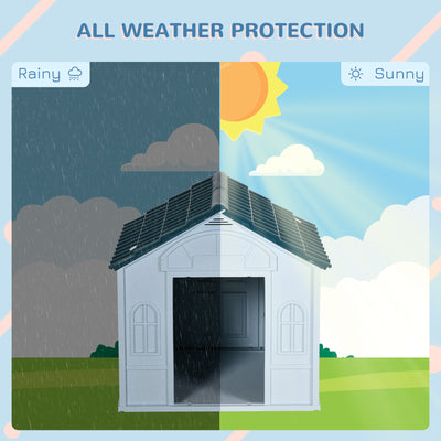 PawHut Plastic Weather-Resistant Dog House, for Indoors and Outdoors, Medium Dogs - White and Blue 