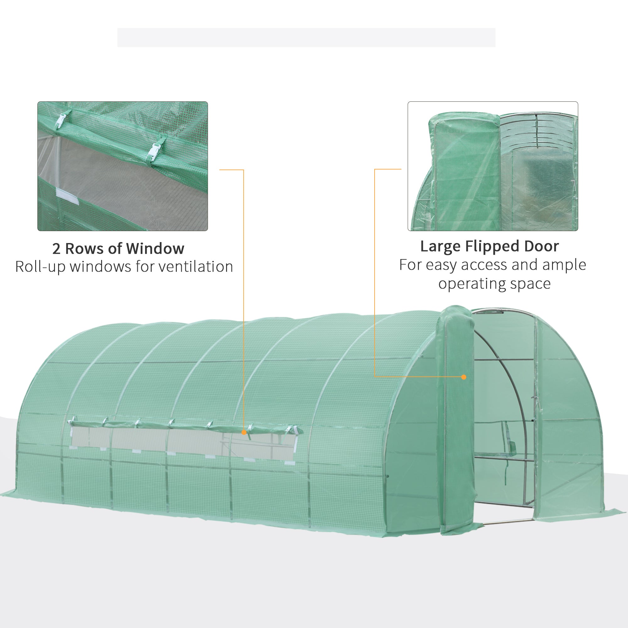 Outsunny Large Polytunnel Walk In Greenhouse, Plant Gardening Tunnel Green House with Metal Hinged Door, Galvanised Steel Frame & Mesh Windows, Green (3 x 6 m) 