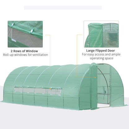 Outsunny Large Polytunnel Walk In Greenhouse, Plant Gardening Tunnel Green House with Metal Hinged Door, Galvanised Steel Frame & Mesh Windows, Green (3 x 6 m) 