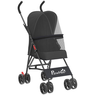 PawHut Dog Stroller, Foldable Cat Dog Pram for Miniature Breeds, Pet Stroller with Brake, Mesh Windows, Black 