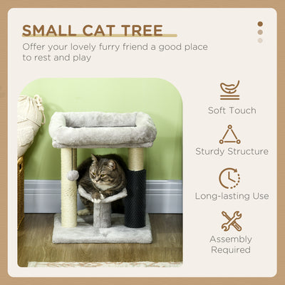 PawHut 48cm Cat Tree with Scratching Posts, Bed, Perch, Self Groomer, Toy - Grey 