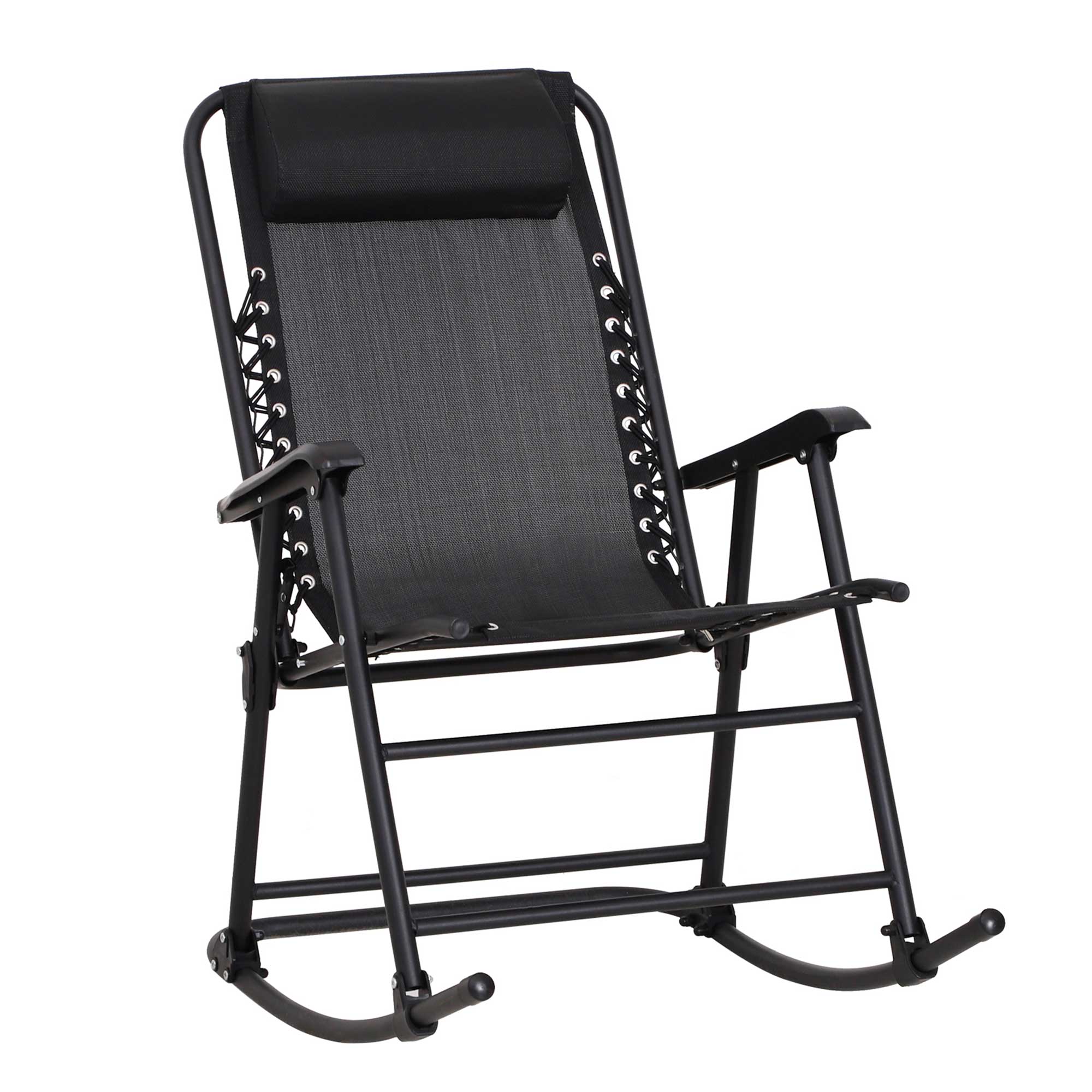 Outsunny Garden Rocking Chair Folding Outdoor Adjustable Rocker Zero-Gravity Seat with Headrest Camping Fishing Patio Deck, 90 x 64 x 110 cm - Black 