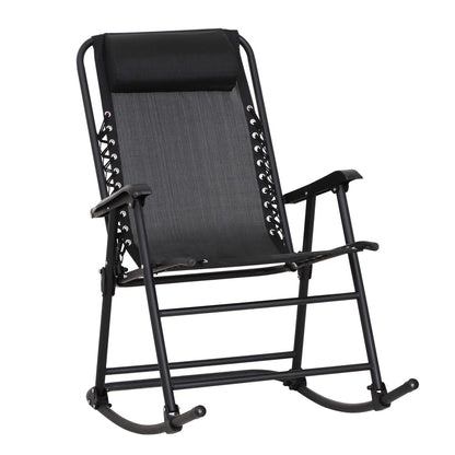 Outsunny Garden Rocking Chair Folding Outdoor Adjustable Rocker Zero-Gravity Seat with Headrest Camping Fishing Patio Deck, 90 x 64 x 110 cm - Black 