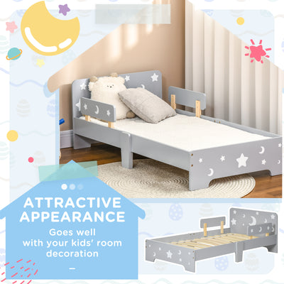 ZONEKIZ Kids Toddler Bed, with Star and Moon Patterns, Side Rails, for Ages 3-6 Years - Grey 