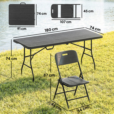 Outsunny 5 Piece 6ft Foldable Table and Chairs, Portable Picnic Table Set with 4 Chairs, Waterproof Top and Steel Frame, Black 