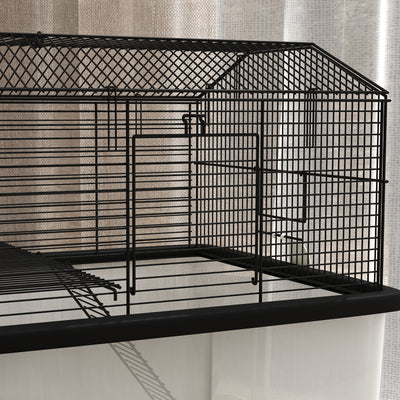 PawHut Two-Tier Gerbil Cage, Hamster Cage for Dwarf Hamster, Syrian Hamster w/ Wheels, Deep Bottom, Food Dish, Water Bottle 