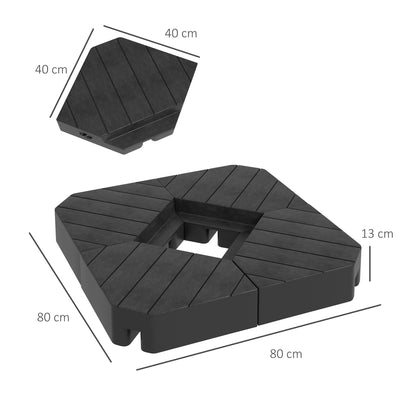 Outsunny Umbrella Weights for Cantilever Parasols, Set of 4 Heavy Duty Parasol Base Weights, 80kg Sand or 60kg Water Filled, Black 