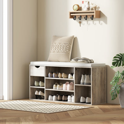 HOMCOM Shoe Storage Bench with Cushion - Grey 