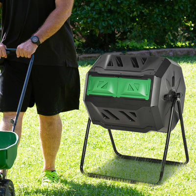 Outsunny 160L 360° Rotating Dual Chamber Composter - Black 