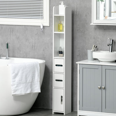 kleankin Modern Bathroom Storage Cabinet, Freestanding Tall Bathroom Cabinet with Open Shelves and 3 Cupboards with Door, for Bedroom Hallway, White 