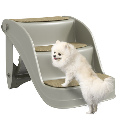 PawHut Foldable Pet Stairs 3 Steps with Non-slip Mats for Small Dogs, Grey 