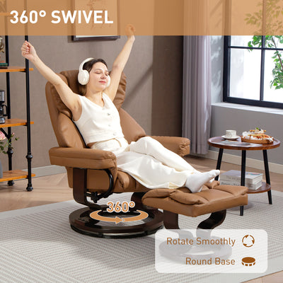HOMCOM Faux Leather Reclining Chair and Footstool - Brown 