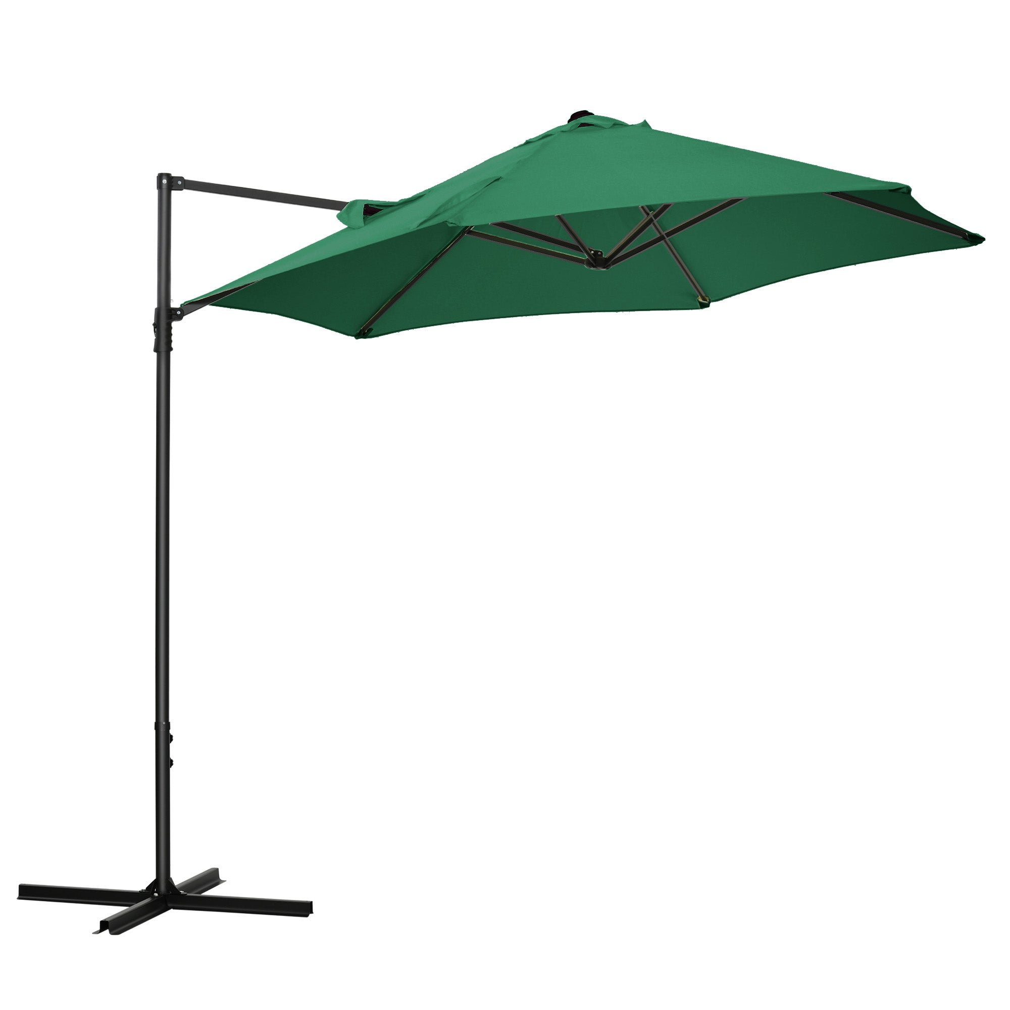 Outsunny 2.5M Garden Cantilever Parasol, Offset Roma Patio Umbrella Hanging Sun Shade Canopy Shelter with 360\'c2\'b0 Rotation and Cross Base, Green