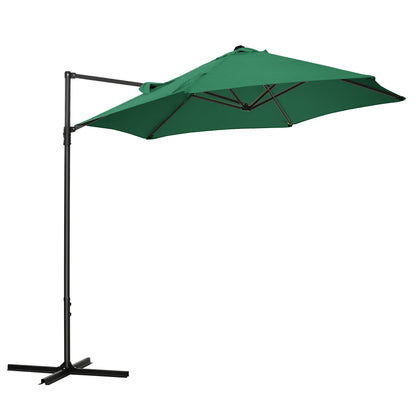 Outsunny 2.5M Garden Cantilever Parasol, Offset Roma Patio Umbrella Hanging Sun Shade Canopy Shelter with 360\'c2\'b0 Rotation and Cross Base, Green