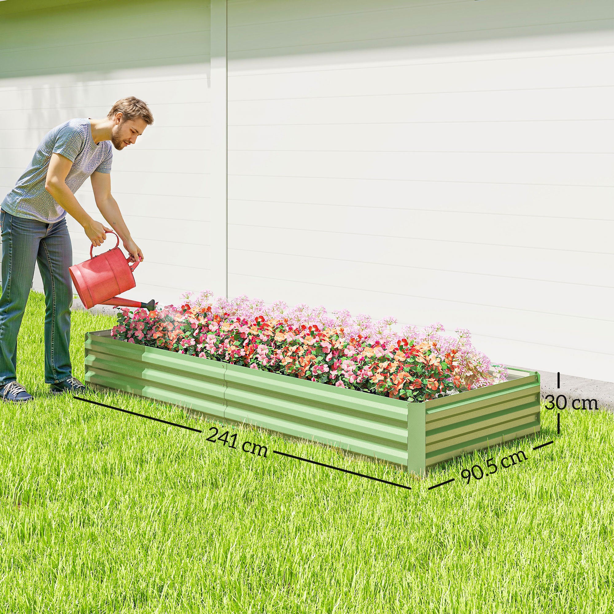 Outsunny Metal Raised Garden Bed Planter Box Outdoor Planters for Growing Flowers, Herbs, Green, Light Green 