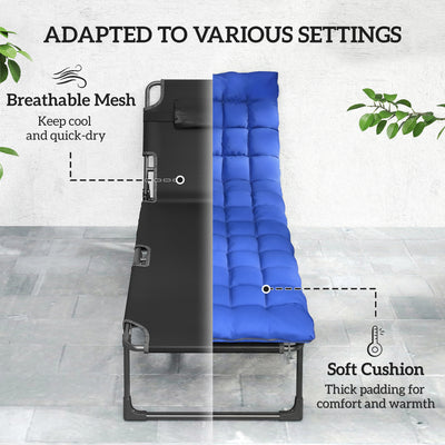 Outsunny Folding Sun Loungers for Garden Set of 2, 5-Position Oversized Camping Bed Recliner with Cushions, Blue 
