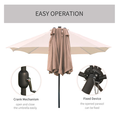 Outsunny Garden Parasol 4.4m Double-Sided Sun Umbrella Patio Parasol LED Solar Lights Khaki 