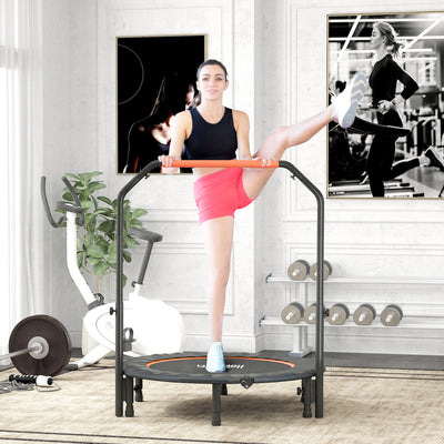 HOMCOM 45" Foldable Mini Fitness Trampoline, with Adjustable Foam Handle, Orange 