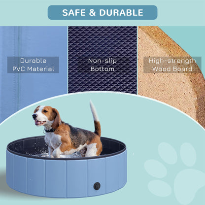 PawHut Foldable Dog Paddling Pool Pet Cat Swimming Pool Indoor/Outdoor Collapsible Summer Bathing Tub Shower Tub Puppy Washer (Φ100 x 30H cm, Blue) 