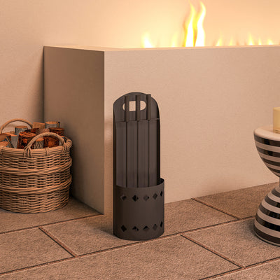 Outsunny 4 Pieces Fireplace Companion Set, Metal Fireplace Accessories Fireside Companion Set with Broom, Shovel, Poker, Bucket, Black 