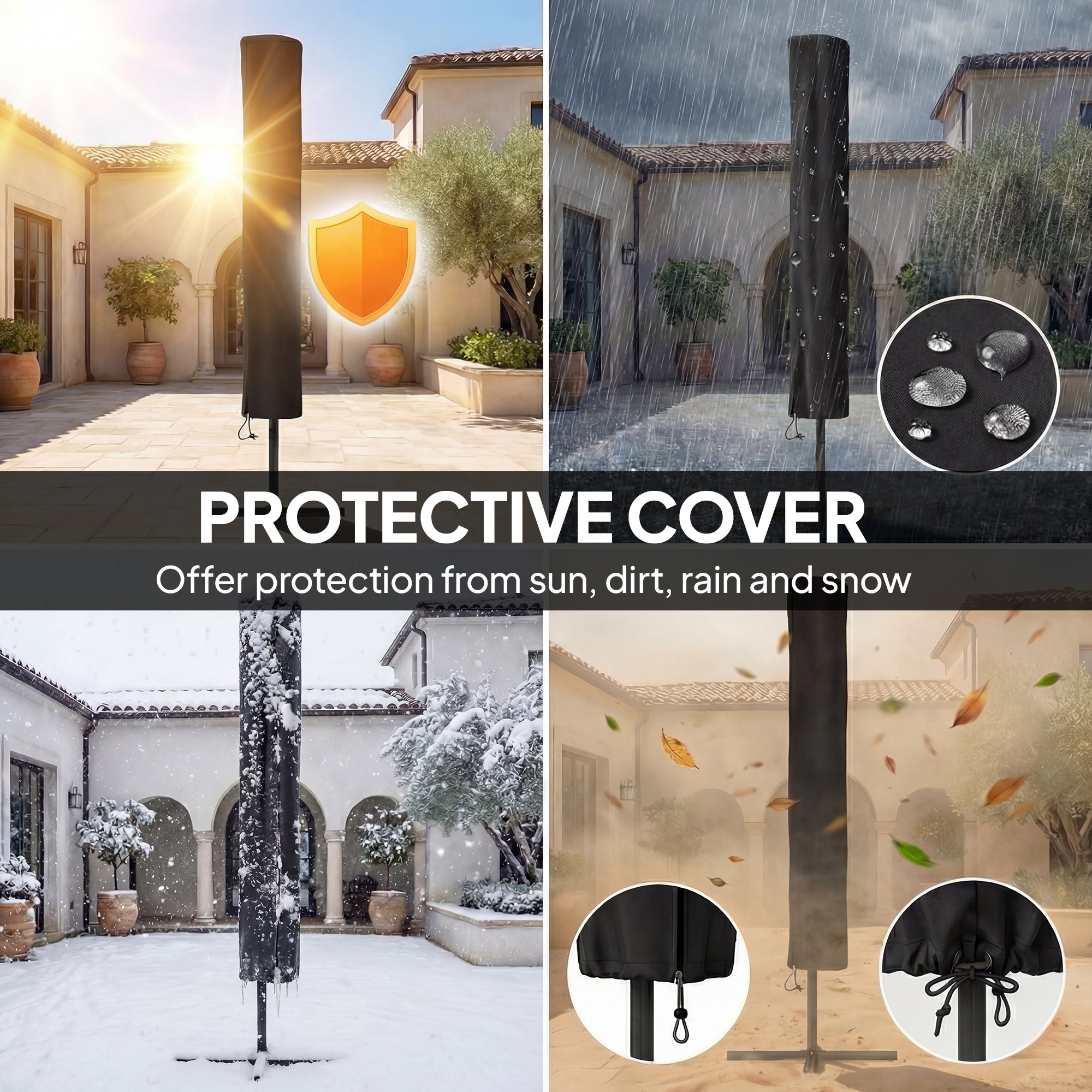 Outsunny 3 x 2 m Garden Parasol Umbrella with LED Solar Light, Parasol Cover, Outdoor Market Patio Umbrella, Black 
