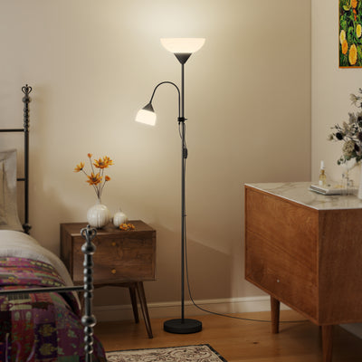HOMCOM LED Floor Lamp for Living Room, 180cm Tall Standing Lamp, Mother and Child Uplighter with Adjustable Gooseneck, Black 