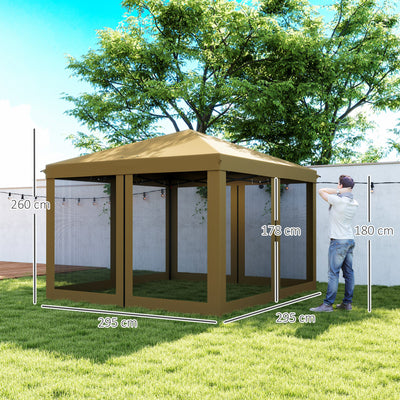 Outsunny 3 x 3\'c2\'a0m Pop Up Gazebo, 420D Garden Tent Canopy with Removable Mesh Sidewall Netting, Carry Bag for Garden Patio Outdoor, Khaki 