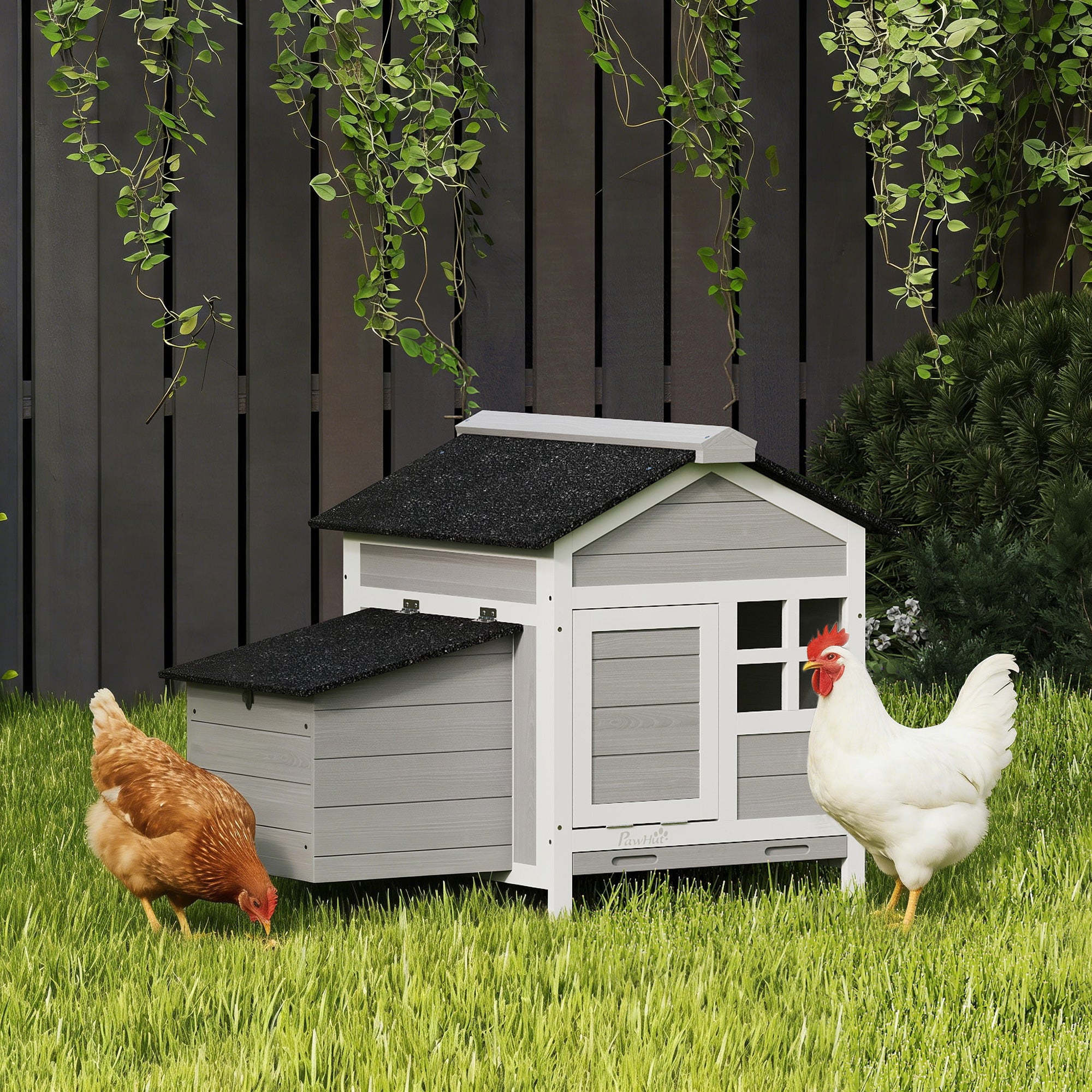 PawHut Wooden Chicken Coop with Pull-Out Tray Nesting Box for 1-2 Chickens 