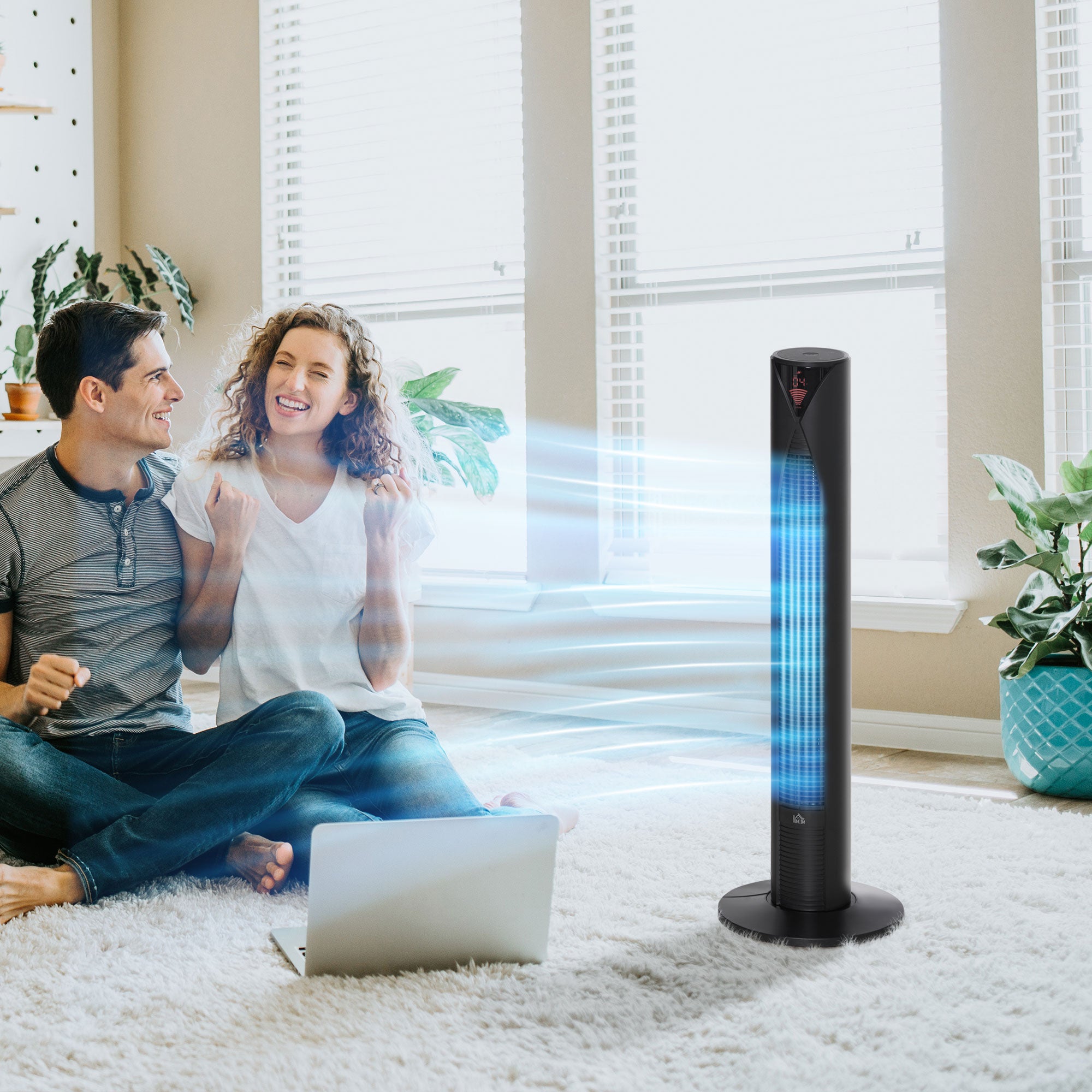 HOMCOM 38" Oscillating Tower Fan with Remote Control, 3 Speed 4 Modes, LCD panel, 12-Hour Timer, Slim Cooling Fan for Home Bedroom Office, Black 