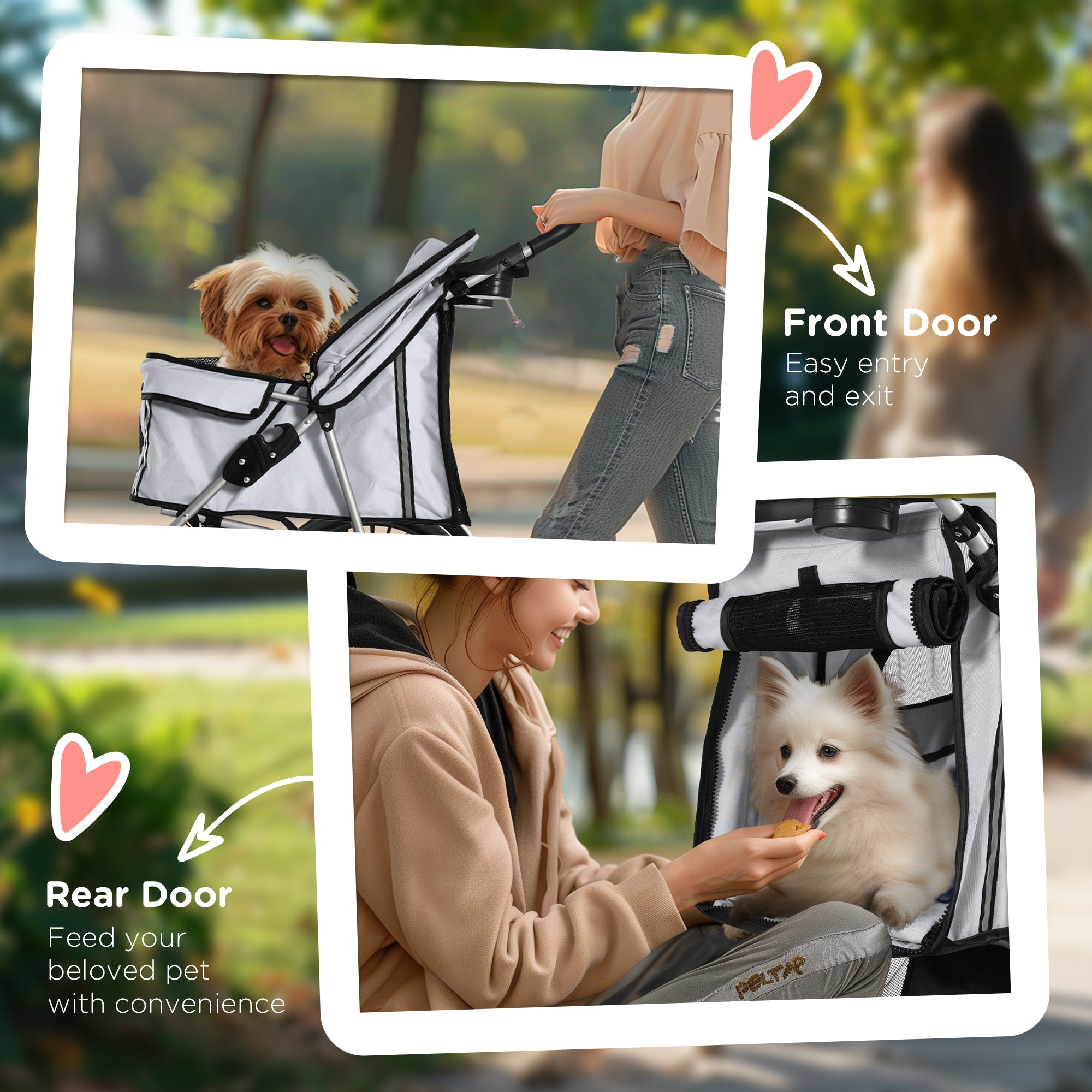 PawHut Pet Stroller for Small Miniature Dogs Cats Foldable Travel Carriage with Wheels Zipper Entry Cup Holder Storage Basket Grey 