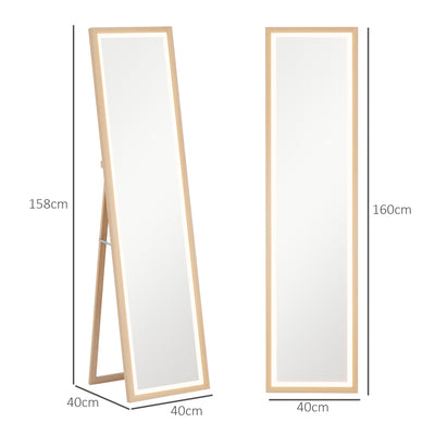 HOMCOM Full Length Mirror, with Adjustable Outer Light, Oak 