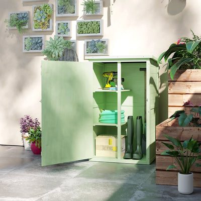 Outsunny Wooden Small Shed, Garden Storage Shed with Shelves and Bolt Latch, 75L x 56W x115H cm, Green 