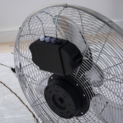 HOMCOM 20 Inches Chrome Metal Floor Fan, High Power 3-Speed Home Gym with Adjustable Head, Portable Desk & Table Fan for Home Office, Powerful Airflow, Quiet Operation